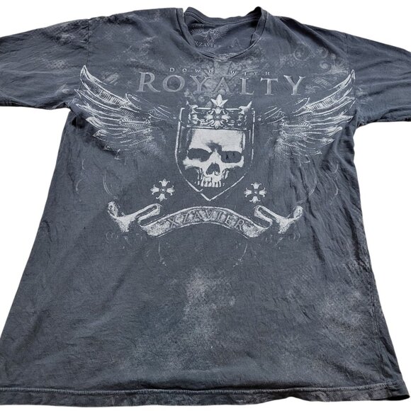 Xzavier T-shirt Mens XL Black Royalty 2-Sided Short Sleeve Graphic V Neck Holes* - Picture 1 of 9
